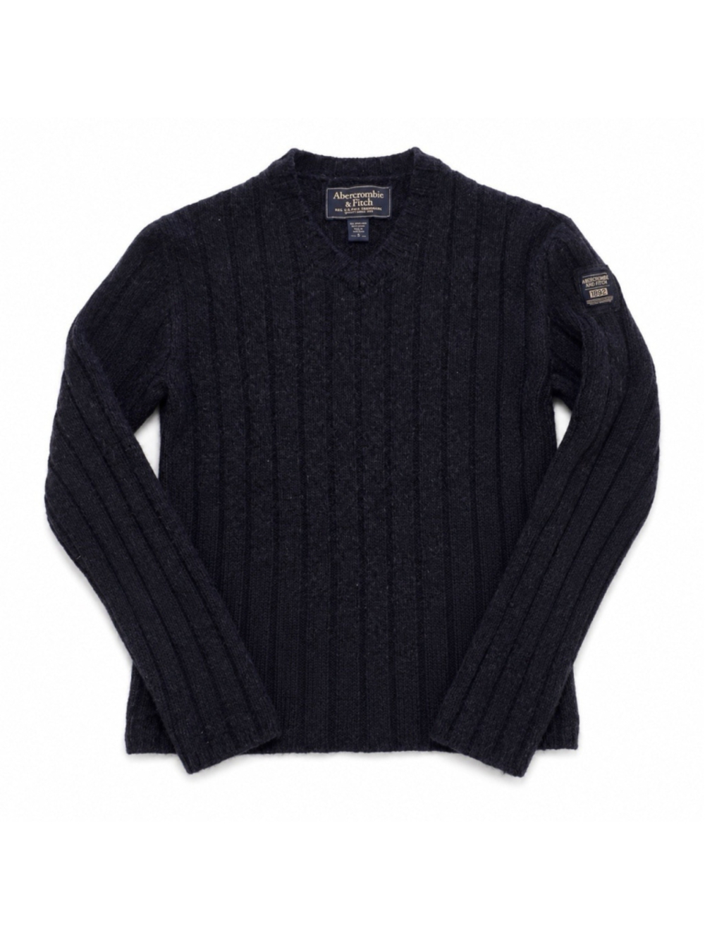 Abercrombie & Fitch Lambswool Blend Ribbed V Neck Sweater Navy Y2K Mens XL